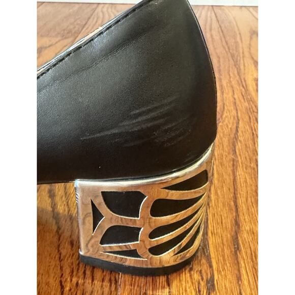 Adrienne Vittadini Flori Metallic Heel Pumps Womens 7 Black Metallic Block Heel - Picture 8 of 16